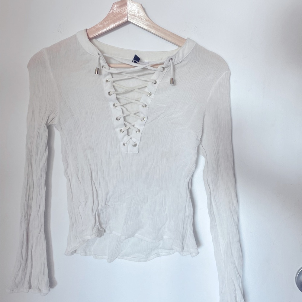 White tie up shirt